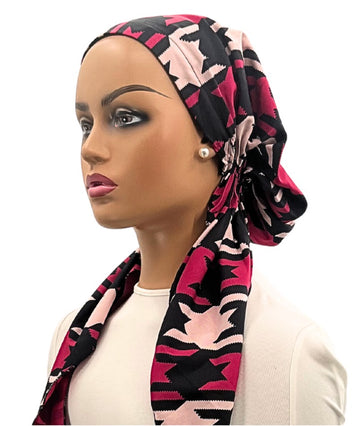 Ahead IT8035 Black Magenta Bold Houndstooth Israeli Style Long Tails Pre-Tied Bandanna Myselflingerie.com